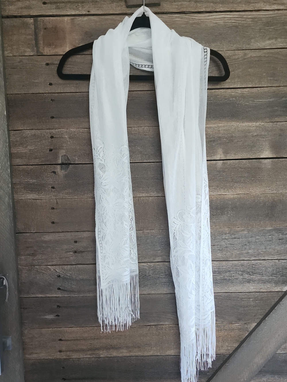 White Lace Fringe Scarf